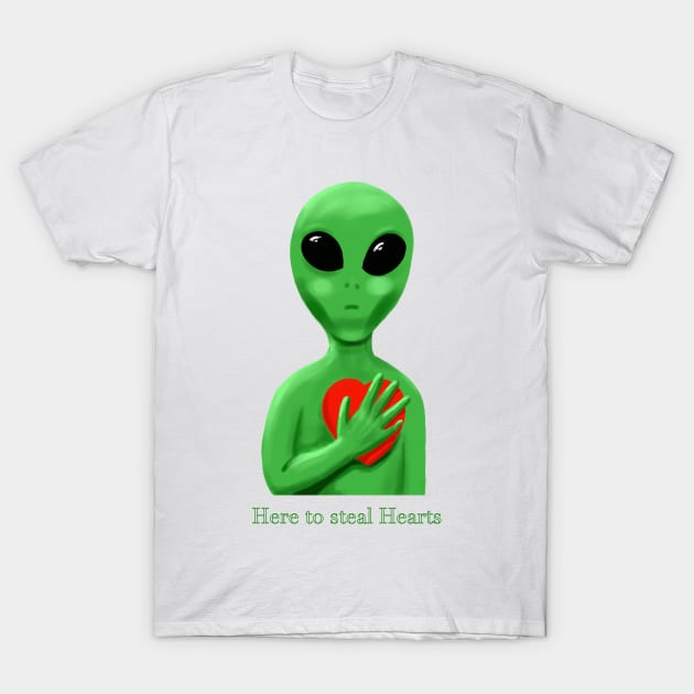 Little green alien come steal hearts T-Shirt by Zimart